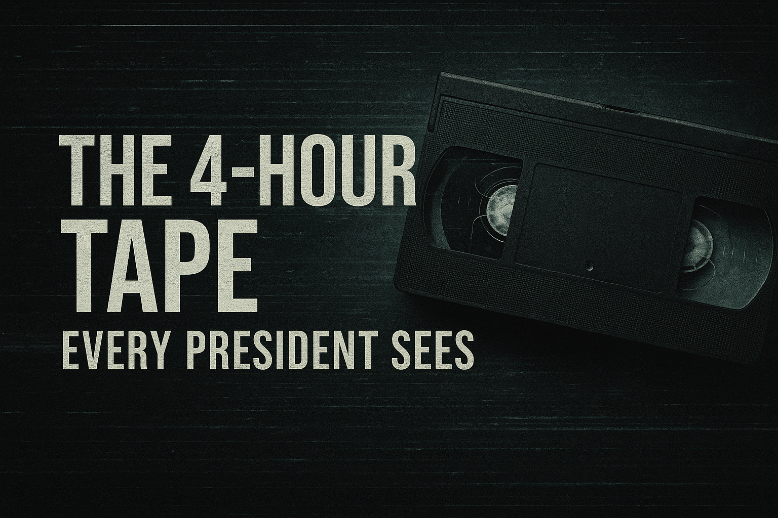 VHS tape labeled Top Secret, linked to the 4-Hour Tape theory shown to U.S. Presidents